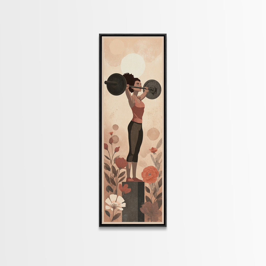 Female Weightlifter with Triumphant Stance Canvas Print, Gym Art, Home Gym Sign, Gym Decor, Watercolor Art, Strength, GYM-1x3-67