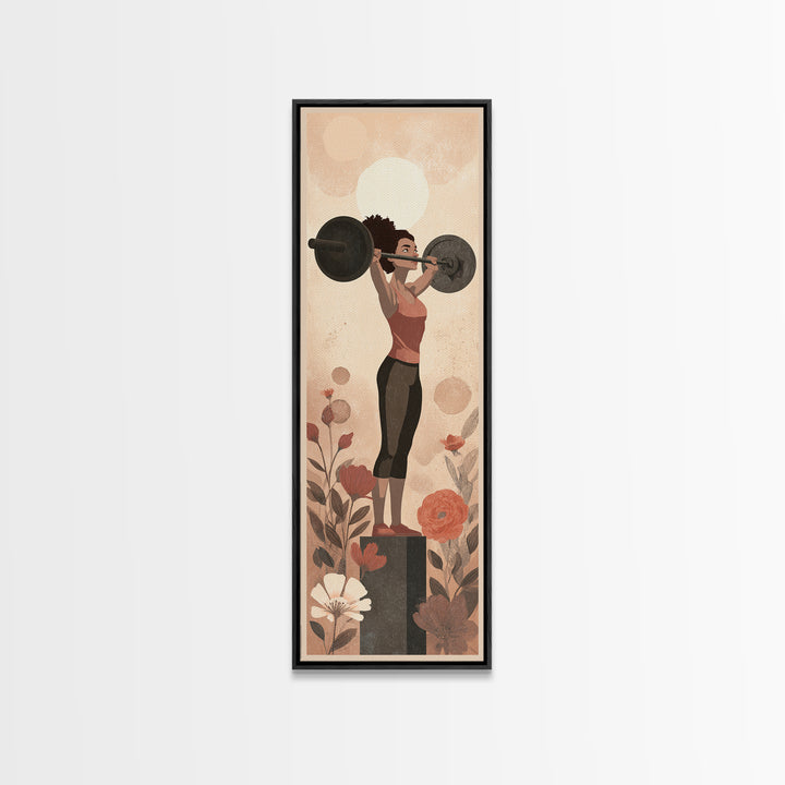 Female Weightlifter with Triumphant Stance Canvas Print, Gym Art, Home Gym Sign, Gym Decor, Watercolor Art, Strength, GYM-1x3-67