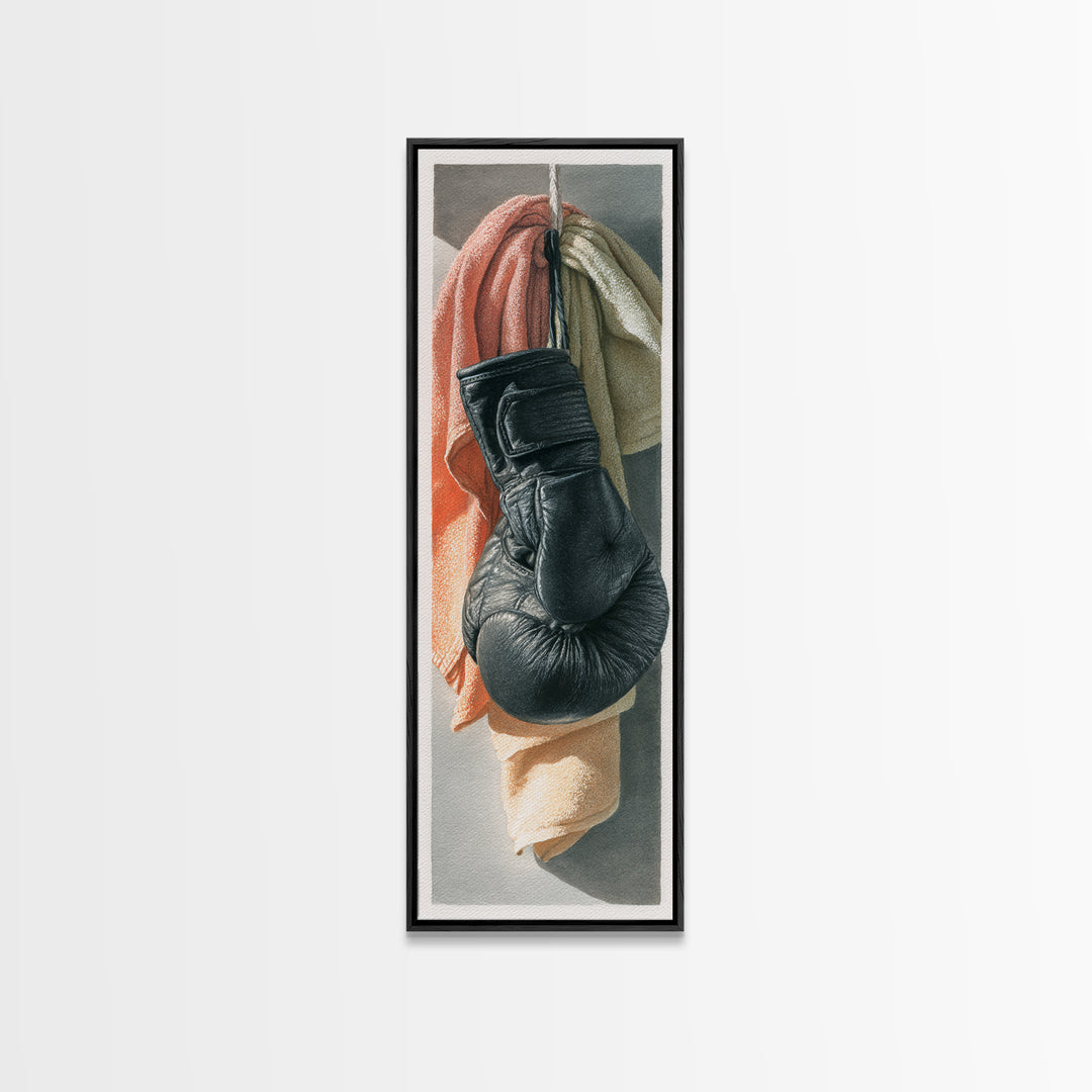 Boxing Glove and Towel Still Life Framed Canvas Print, Gym Art, Modern Home Decor, Gym Decor, Oil Painting, Strength, GYM-1x3-76