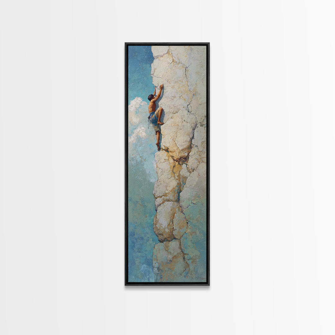 Rock Climber Reaching a Glowing Hold Canvas Print, Gym Art, Art Print, Gym Decor, Fine Art, Strength, Abstract Wall Art, GYM-1x3-94
