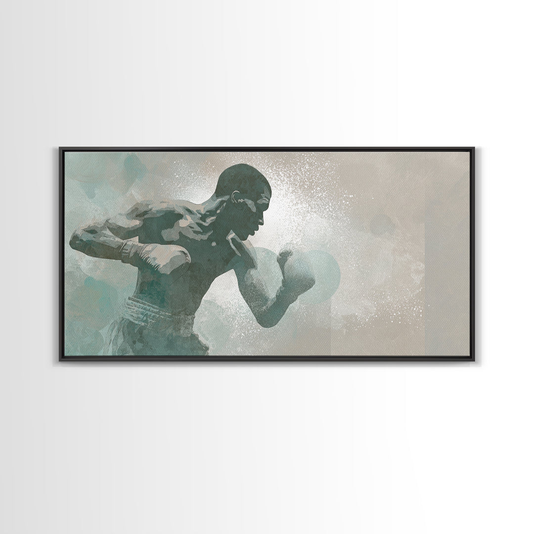 Powerful Boxer Silhouette Canvas Print, Gym Art, Living Room Decor, Gym Decor, Oil Painting, Strength, Sports Poster, GYM-2x1-21