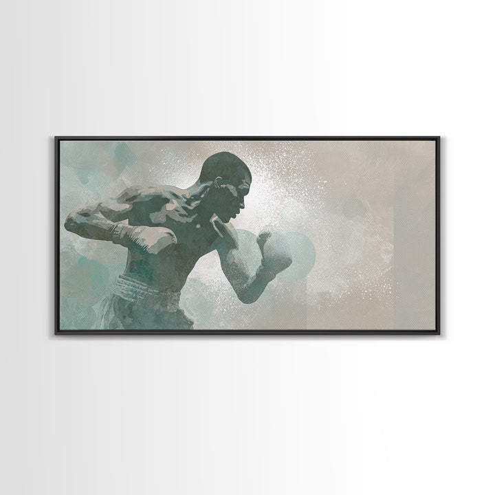 Powerful Boxer Silhouette Canvas Print, Gym Art, Living Room Decor, Gym Decor, Oil Painting, Strength, Sports Poster, GYM-2x1-21