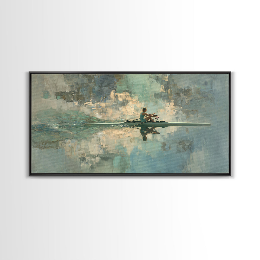 Rowing Athlete with Water Spray and Rhythm Framed Canvas Print, Gym Art, Print, Gym Decor, Fine Art, Strength, Wall Decoration, GYM-2x1-33