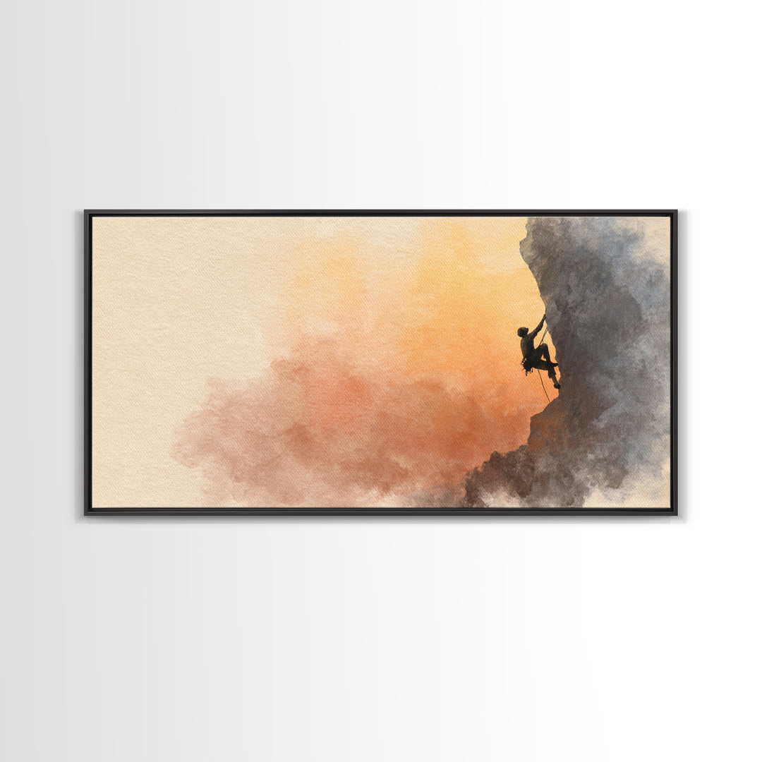 Rock Climber Reaching a Glowing Hold Canvas Print, Gym Art, Print, Gym Decor, Fine Art, Strength, Wall Decoration, Sports Decor, GYM-2x1-54