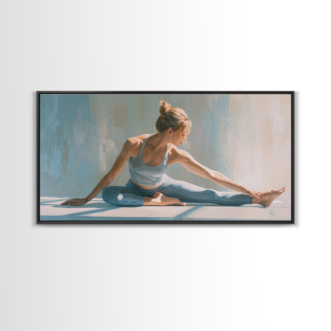 Fitness Woman Stretching Framed Canvas Print, Gym Art, Motivational Poster, Gym Decor, Fine Art, Strength, Motivational Art, GYM-2x1-65