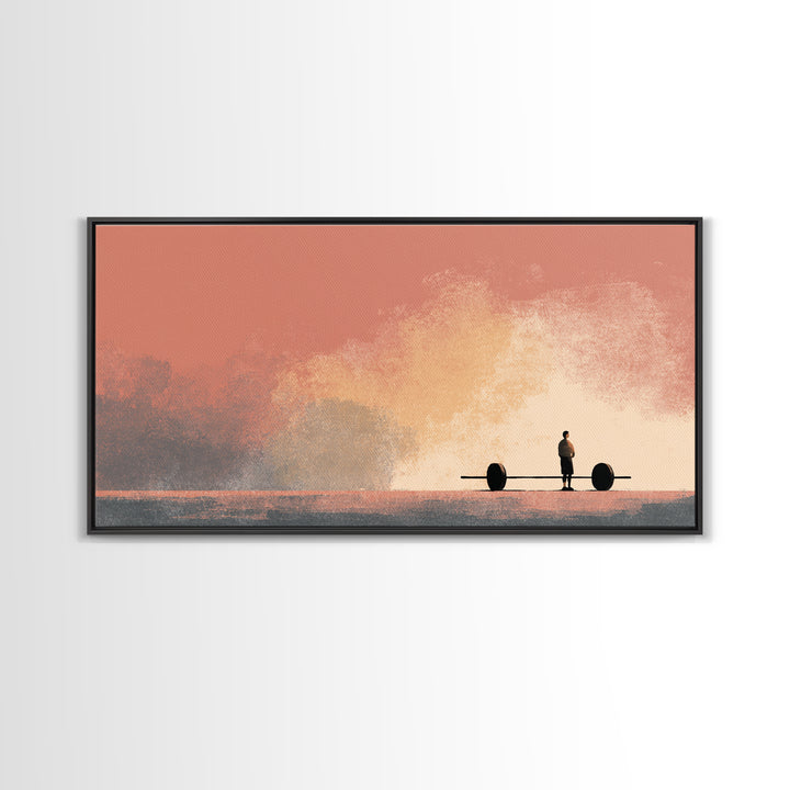 Barbell and Plates Canvas Print, Gym Art, Abstract Wall Art, Gym Decor, Strength, Bodybuilding Poster, Modern Home Decor, GYM-2x1-70