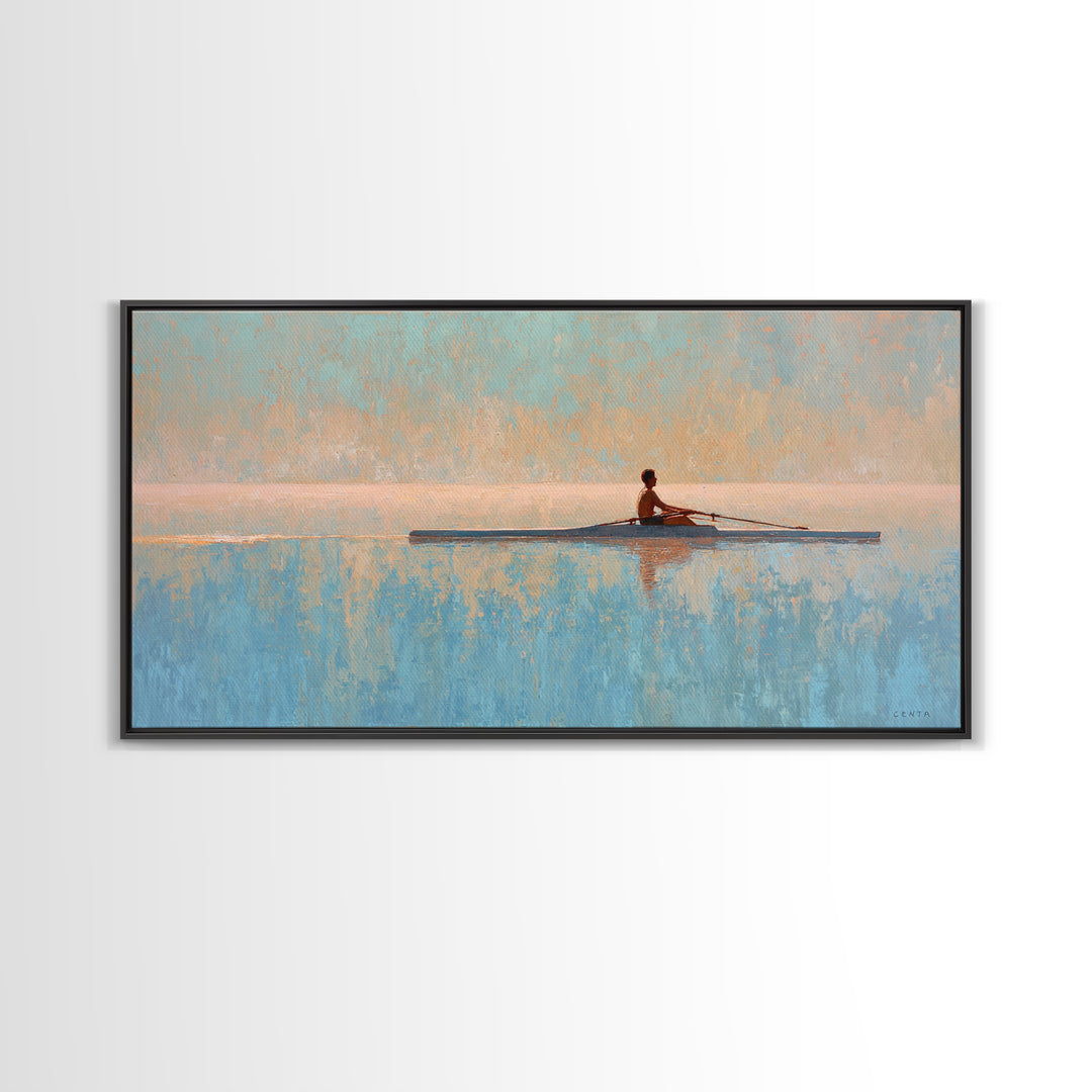 Rowing Athlete with Water Spray and Rhythm Framed Canvas Print, Gym Art, Print, Gym Decor, Fine Art, Strength, Wall Decoration, GYM-2x1-9
