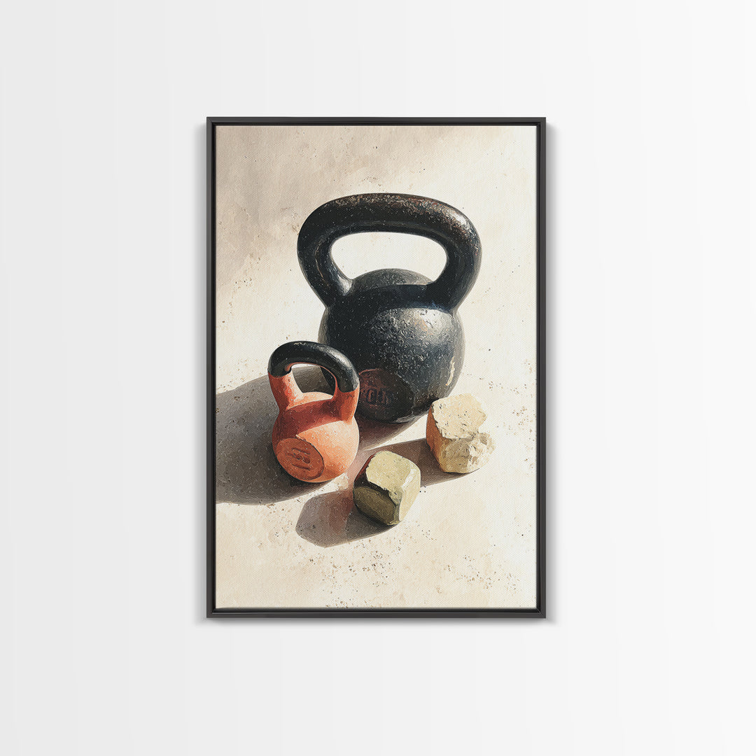 Kettlebell Still Life Framed Canvas Print, Gym Art, Motivational Poster, Gym Decor, Abstract Art, Strength, Motivational Art, GYM-2x3-17