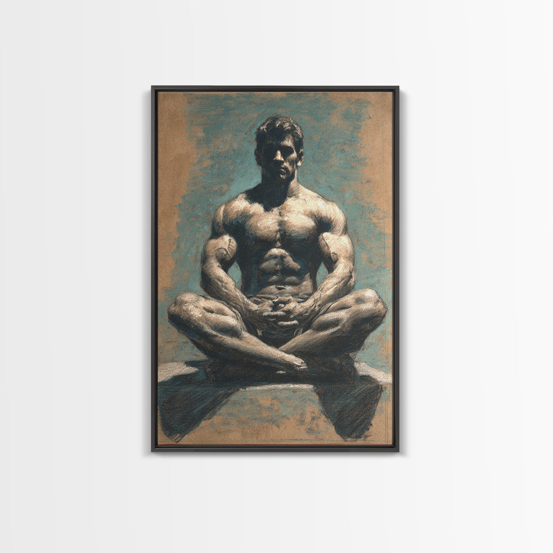 Bodybuilder Pose Rendered Framed Canvas Print, Gym Art, Bar Art, Gym Decor, Fine Art, Strength, Gym Sign, Motivational Art, GYM-2x3-60