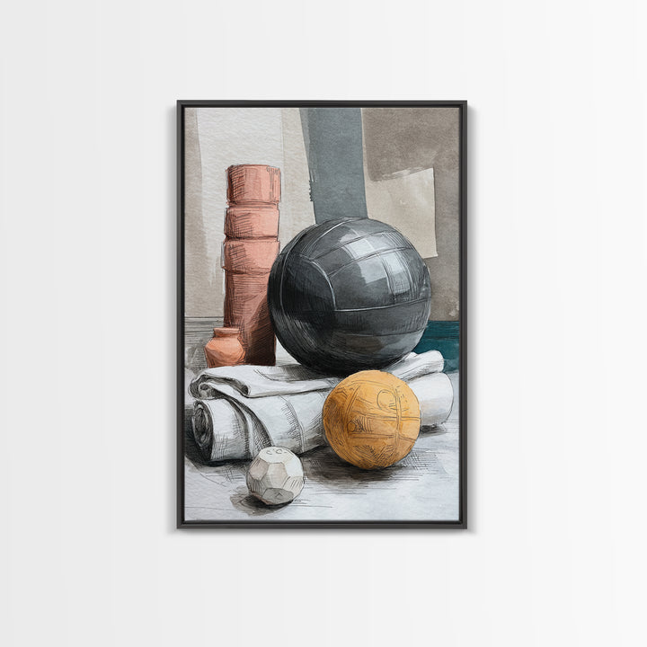 Medicine Ball and Chalk Still Life Canvas Print, Gym Art, Fine Art Print, Gym Decor, Fine Art, Strength, Wall Decor, GYM-2x3-7