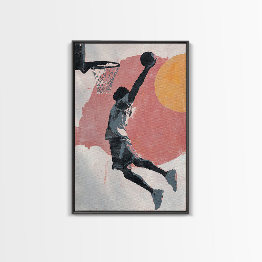 Basketball Player Dunking Through Bold Color Canvas Print, Gym Art, Motivational Poster, Gym Decor, Abstract Art, Strength, GYM-2x3-86