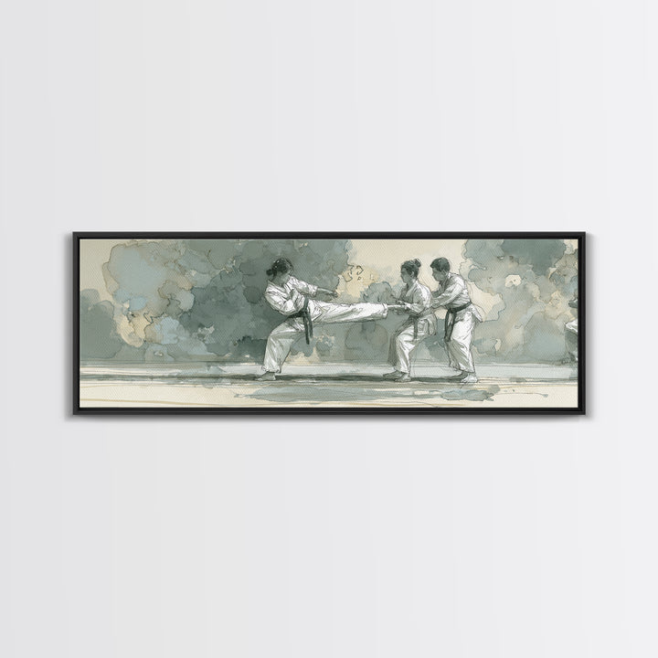 Martial Artist Kick Painted Framed Canvas Print, Gym Art, Abstract Wall Art, Gym Decor, Fine Art, Strength, Bodybuilding Poster, GYM-3x1-99
