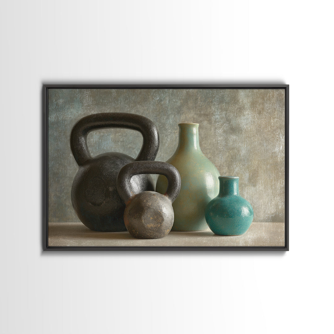 Kettlebell Still Life Canvas Print, Gym Art, Speakeasy Art, Gym Decor, Oil Painting, Strength, Minimalist Decor, GYM-3x2-37