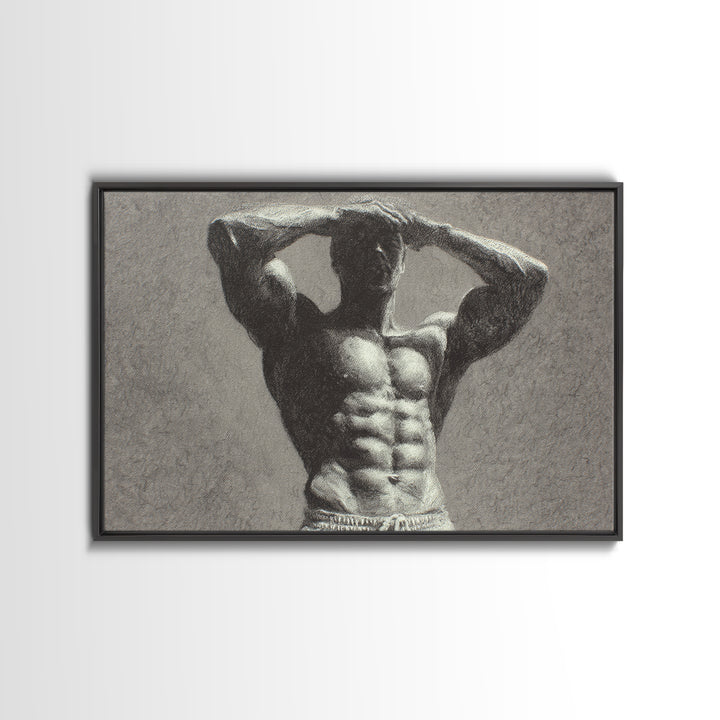 Bodybuilder Pose Rendered Canvas Print, Gym Art, Art Print, Gym Decor, Fine Art, Strength, Abstract Wall Art, Bar Art, GYM-3x2-56