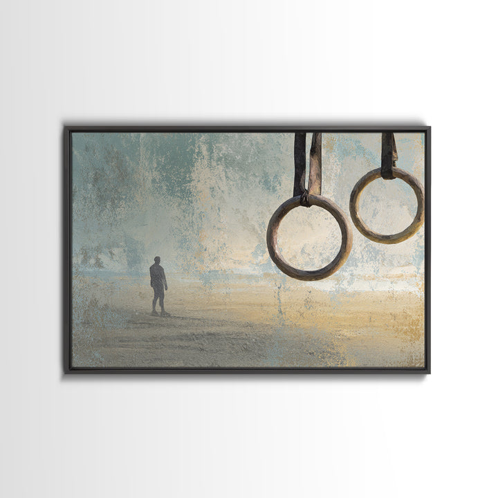 Gymnast Rings Athlete Framed Canvas Print, Gym Art, Contemporary Art, Gym Decor, Oil Painting, Strength, Gym Wall Decor, GYM-3x2-91