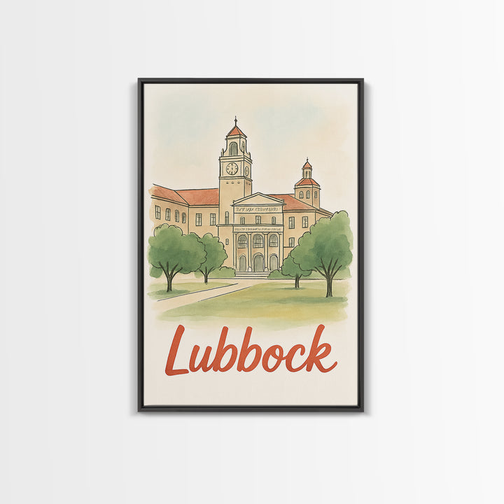 Lubbock Texas Travel Poster, Canvas Print, Watercolor City Skyline Art, Lubbock Art Print, Travel Poster Art, Home Office Decor, Wall Art