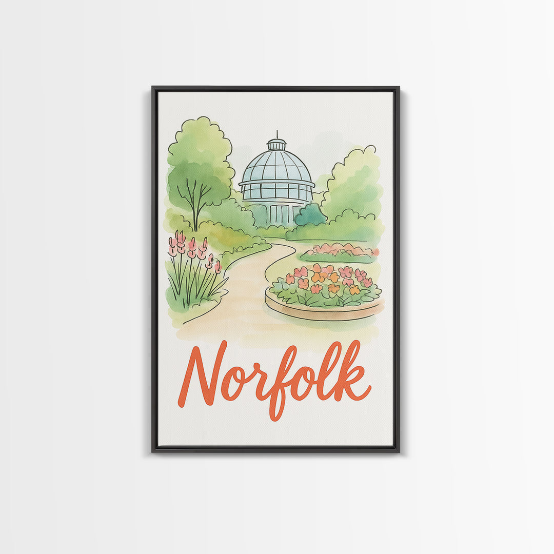 Norfolk Virginia Travel Poster, Canvas Print, Hand Drawn Watercolor Art, Norfolk City Art, Watercolor Cityscape, Wall Art, Art Print