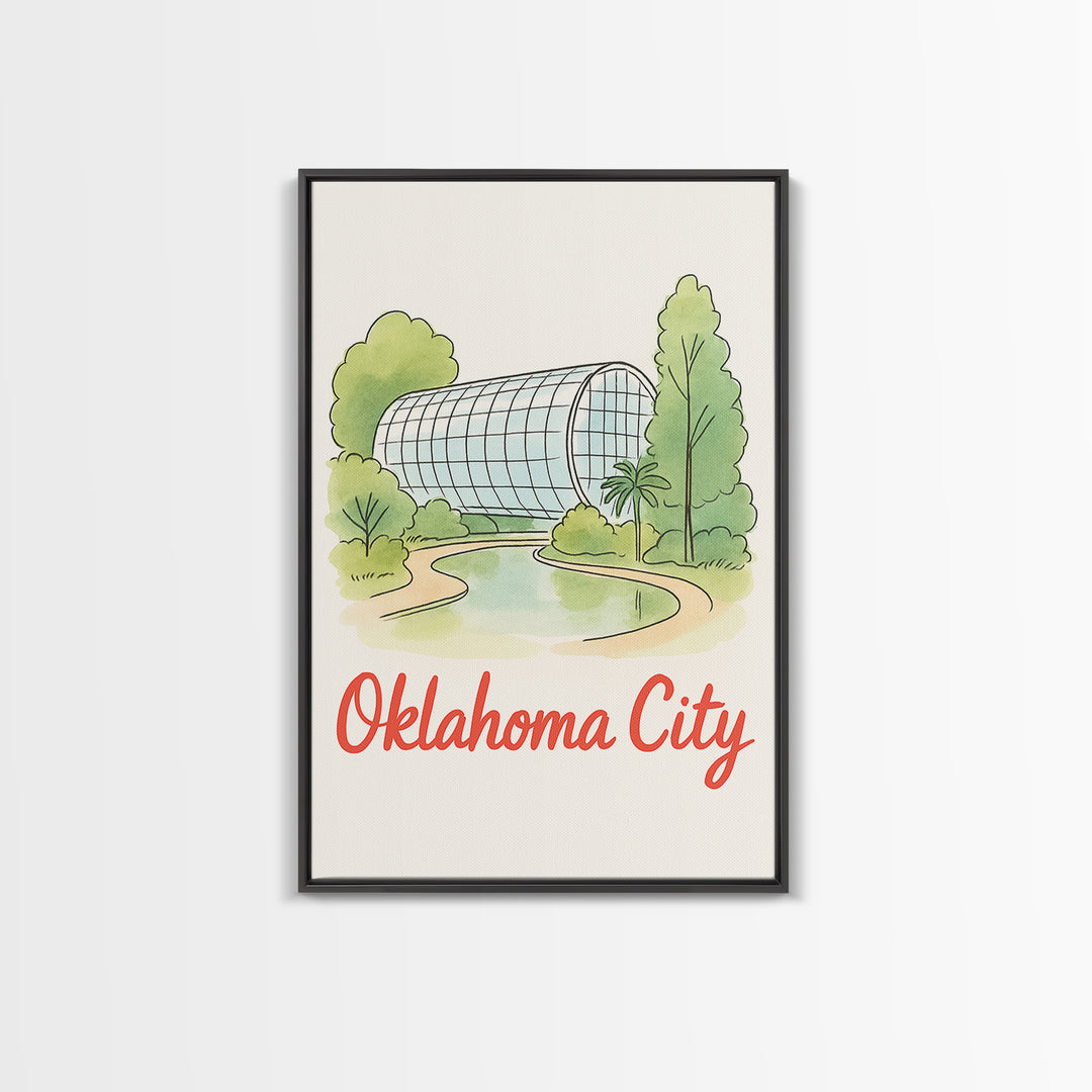 Oklahoma City Oklahoma Travel Poster, Canvas Print, Watercolor Downtown Skyline Art, Oklahoma City City Art, Mid Century Wall Art, Wall Art
