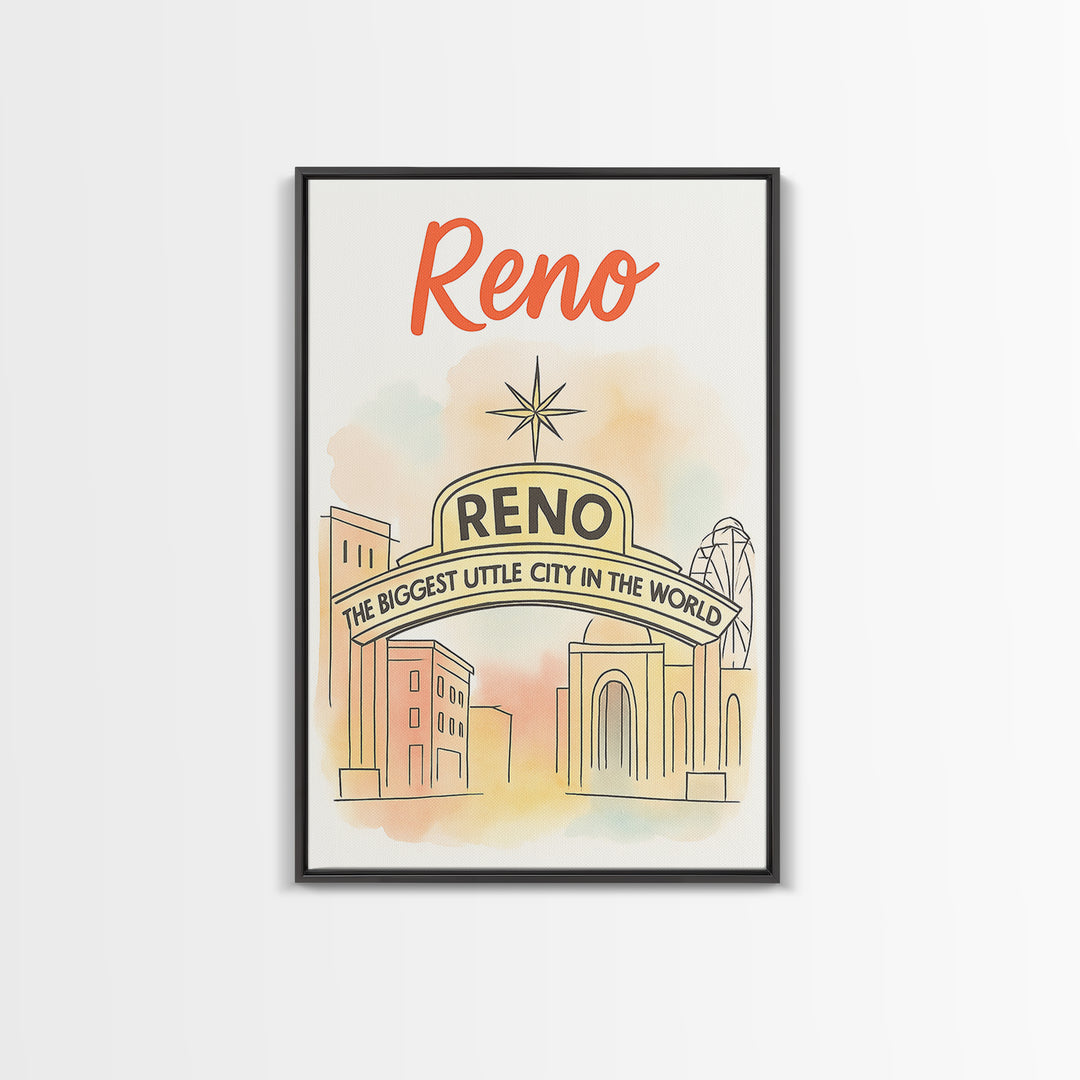 Reno Travel Poster, Canvas Print, Hand Drawn Watercolor Art, Reno Wall ...