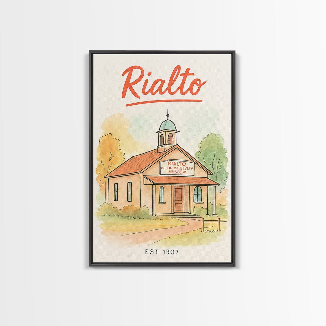 Rialto Travel Poster, Framed Canvas Print, Hand Drawn Watercolor Art, Rialto Wall Art, Travel Poster Art, Living Room Wall Art
