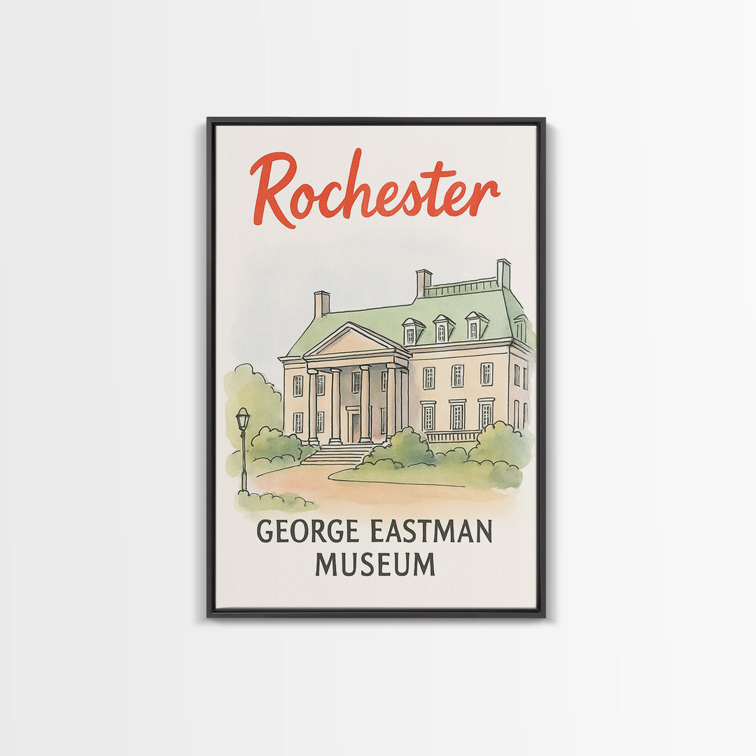 Rochester Travel Poster, Framed Canvas Print, Watercolor Skyline Art ...
