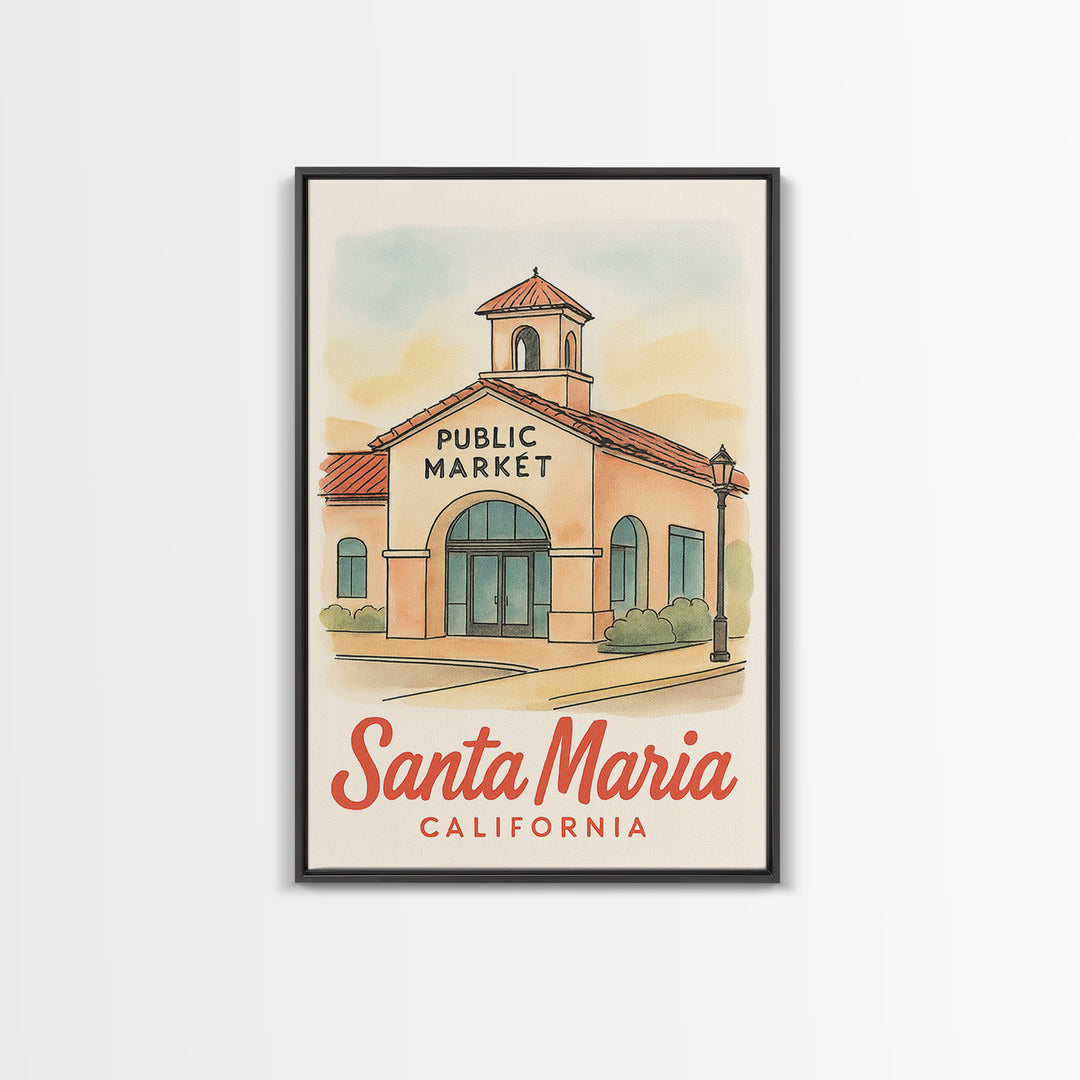 Santa Maria Travel Poster, Framed Canvas Print, Watercolor Skyline Art, Santa Maria City Art, Travel Art Print, Gift For Travelers