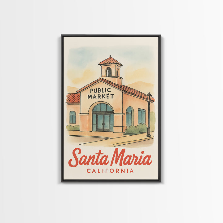Santa Maria Travel Poster, Framed Canvas Print, Watercolor Skyline Art, Santa Maria City Art, Travel Art Print, Gift For Travelers