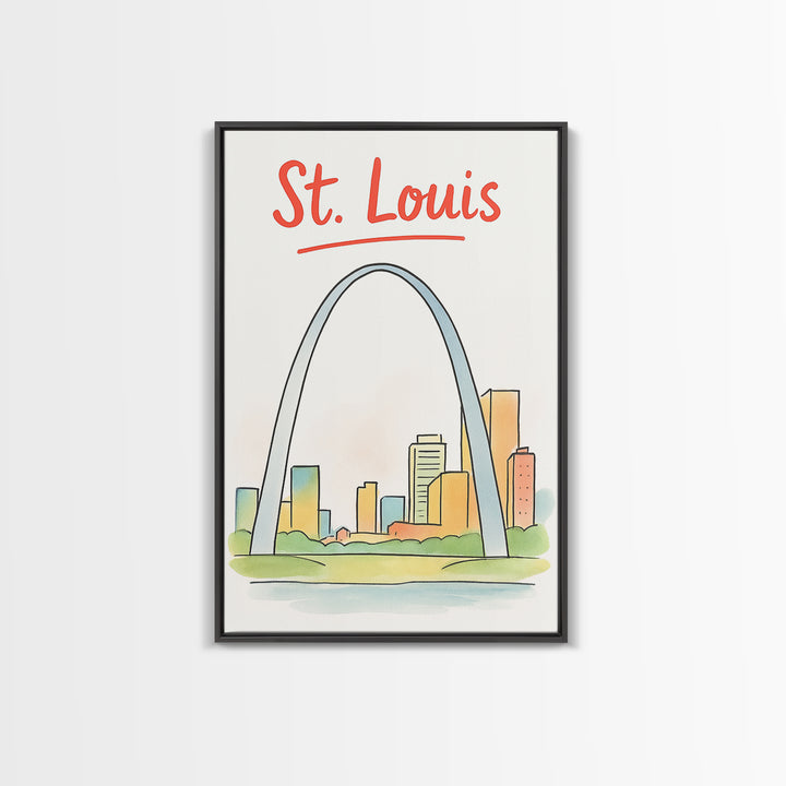 St Louis Travel Poster, Canvas Print, Hand Drawn Watercolor Art, St Louis Travel Art, Gift For Travelers, Retro Travel Print, Design 2