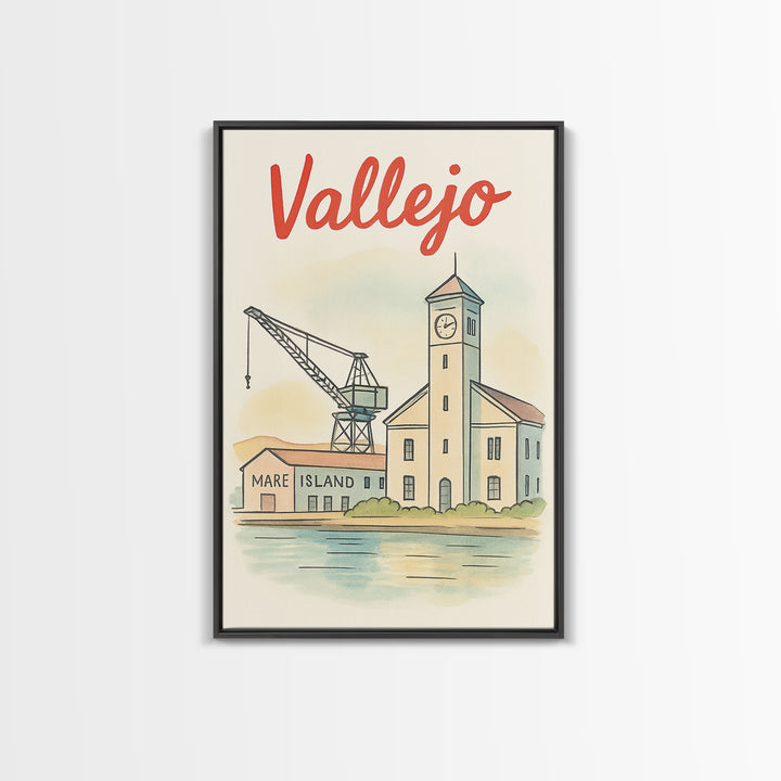 Vallejo California Travel Poster, Canvas Print, Hand Drawn Watercolor Art, Vallejo Poster Print, City Travel Prints, Retro Travel Print