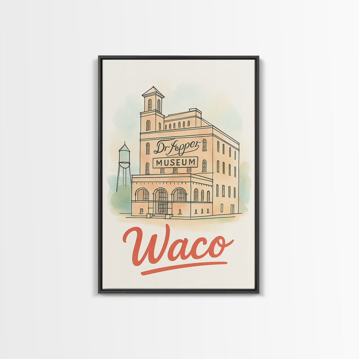 Waco Texas Travel Poster, Canvas Print, Watercolor Skyline Art Art, Waco Travel Art, Retro Travel Print, City Art Print, Travel Art Print
