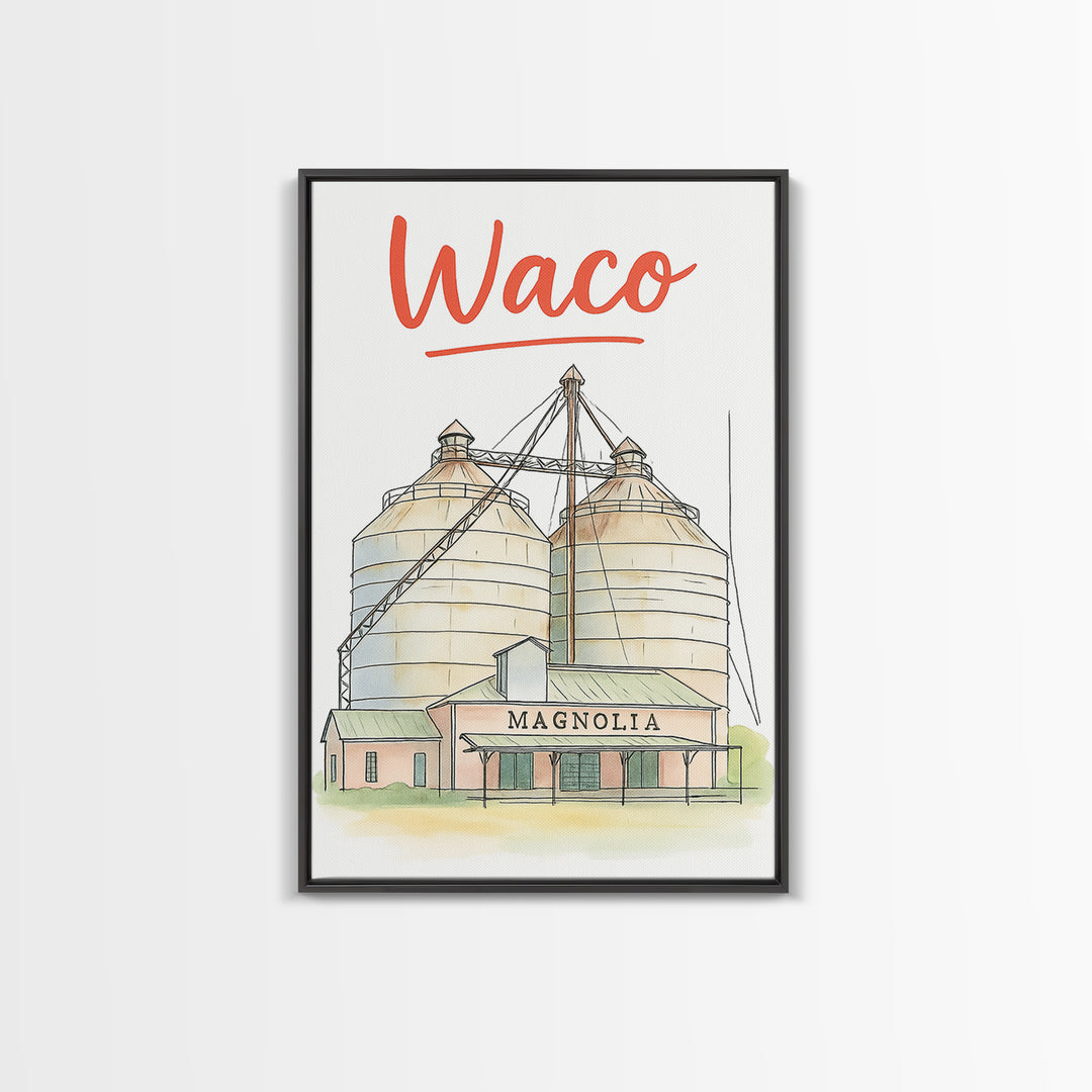 Waco Travel Poster, Canvas Print, Watercolor Urban Skyline Art, Waco Poster Print, City Art Print, Travel Wall Art, Gift For Travelers