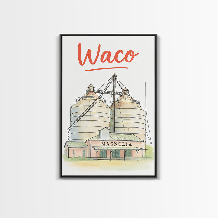 Waco Travel Poster, Canvas Print, Watercolor Urban Skyline Art, Waco Poster Print, City Art Print, Travel Wall Art, Gift For Travelers
