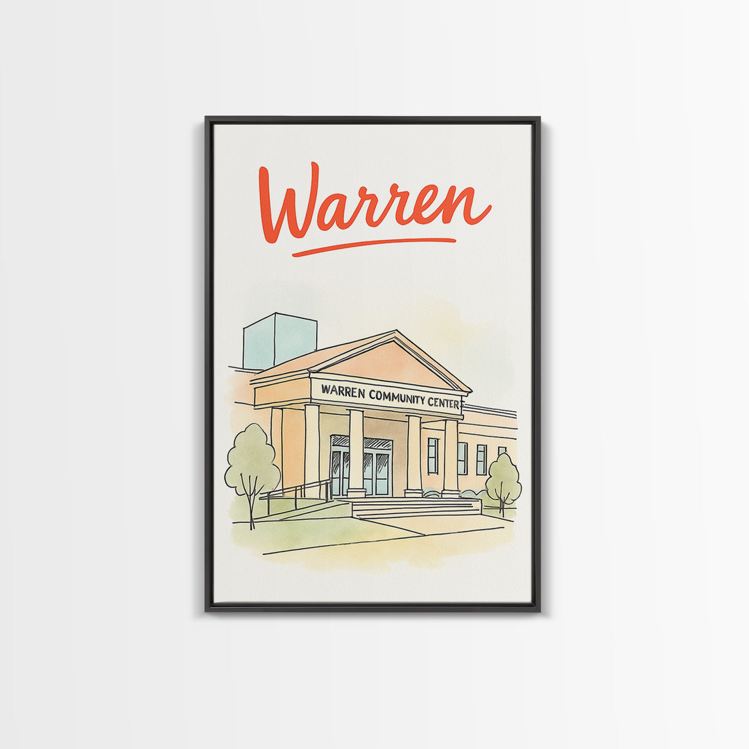 Waren Travel Poster, Framed Canvas Print, Soft Sketch Travel Art, Waren Travel Art, Eclectic Wall Decor, Retro Travel Print, City Poster