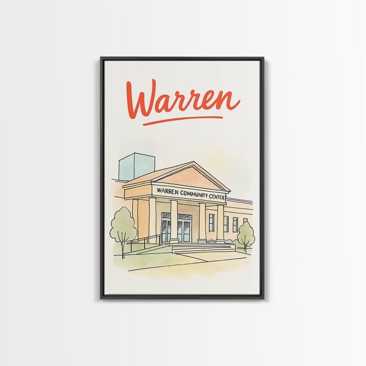 Waren Travel Poster, Framed Canvas Print, Soft Sketch Travel Art, Waren Travel Art, Eclectic Wall Decor, Retro Travel Print, City Poster