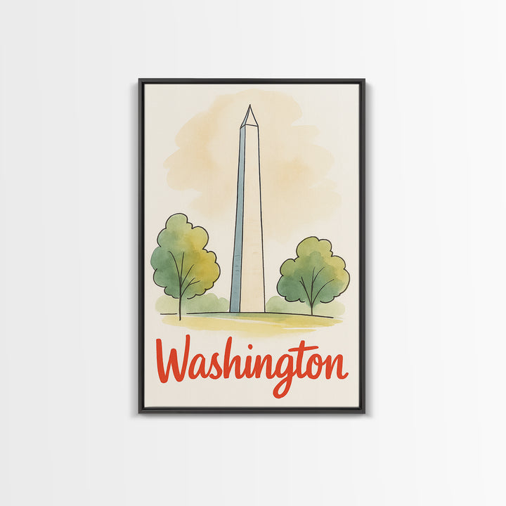 Washington Travel Poster, Canvas Print, Watercolor City Skyline Art, Washington Art Print, Modern Wall Decor, City Art Print, City Poster