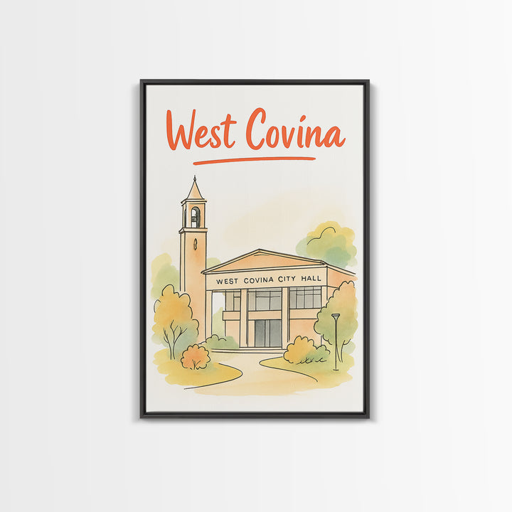 West Covina California Travel Poster, Canvas Print, Illustrated City Wall Art, West Covina Travel Art, Travel Art Print, Travel Poster Set