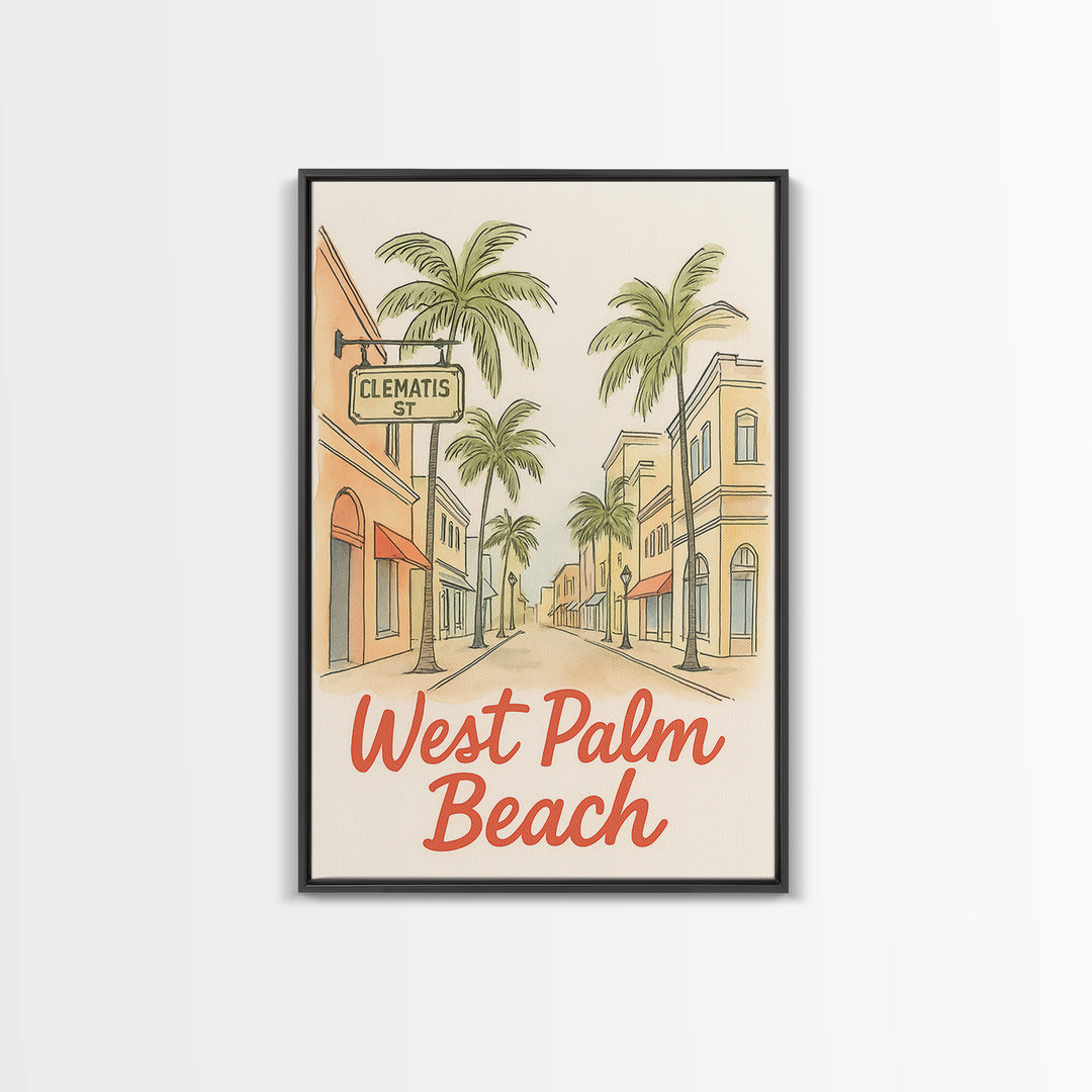 West Palm Beach Florida Travel Poster, Canvas Print, Soft Sketch Travel Art, West Palm Beach Poster Print, Poster Art, Travel Poster Set