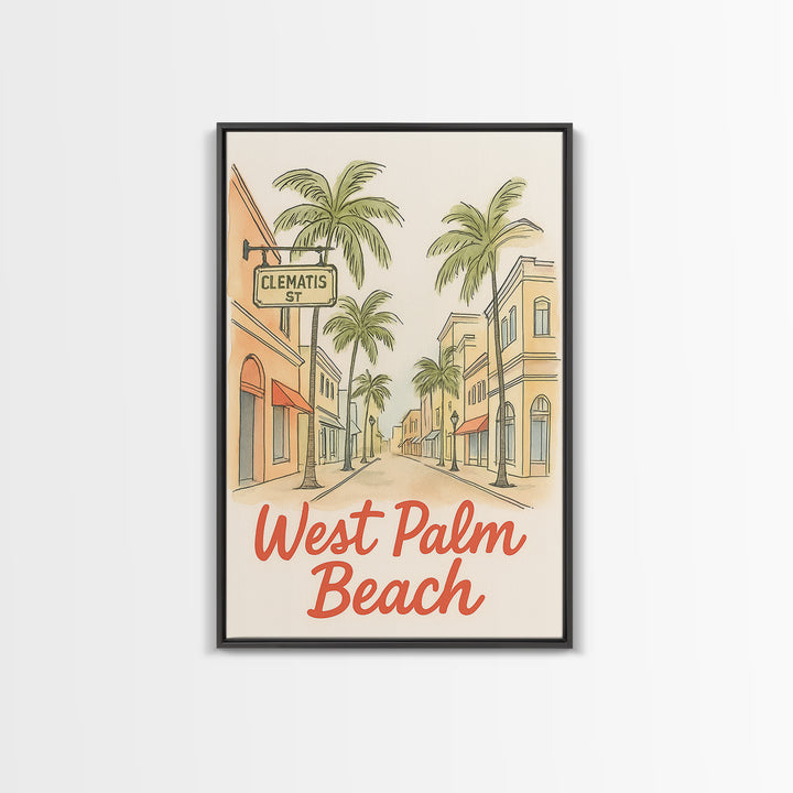 West Palm Beach Florida Travel Poster, Canvas Print, Soft Sketch Travel Art, West Palm Beach Poster Print, Poster Art, Travel Poster Set