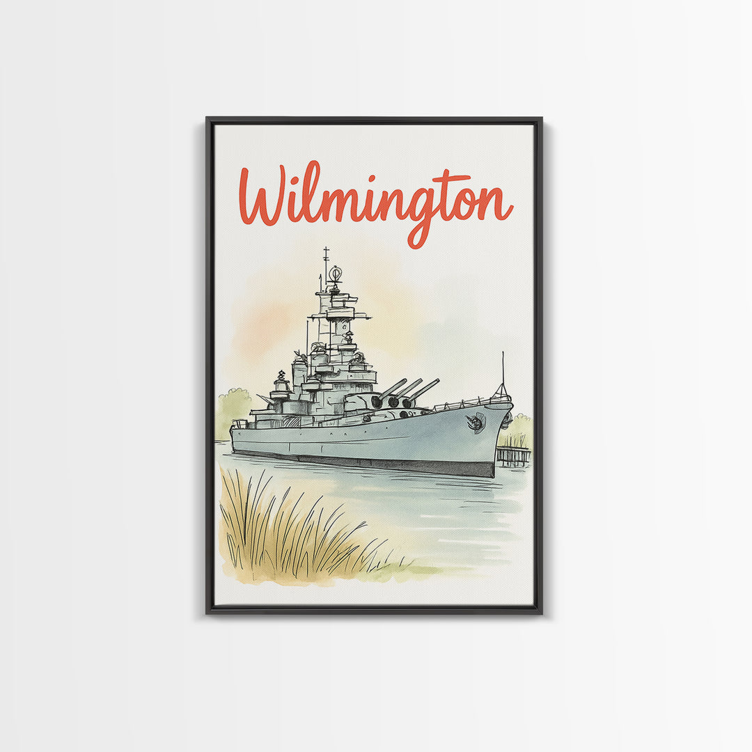 Wilmington North Carolina Travel Poster, Canvas Print, Illustrated City Wall Art, Wilmington City Art, Wall Art, Retro Travel Print