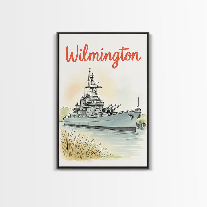 Wilmington North Carolina Travel Poster, Canvas Print, Illustrated City Wall Art, Wilmington City Art, Wall Art, Retro Travel Print