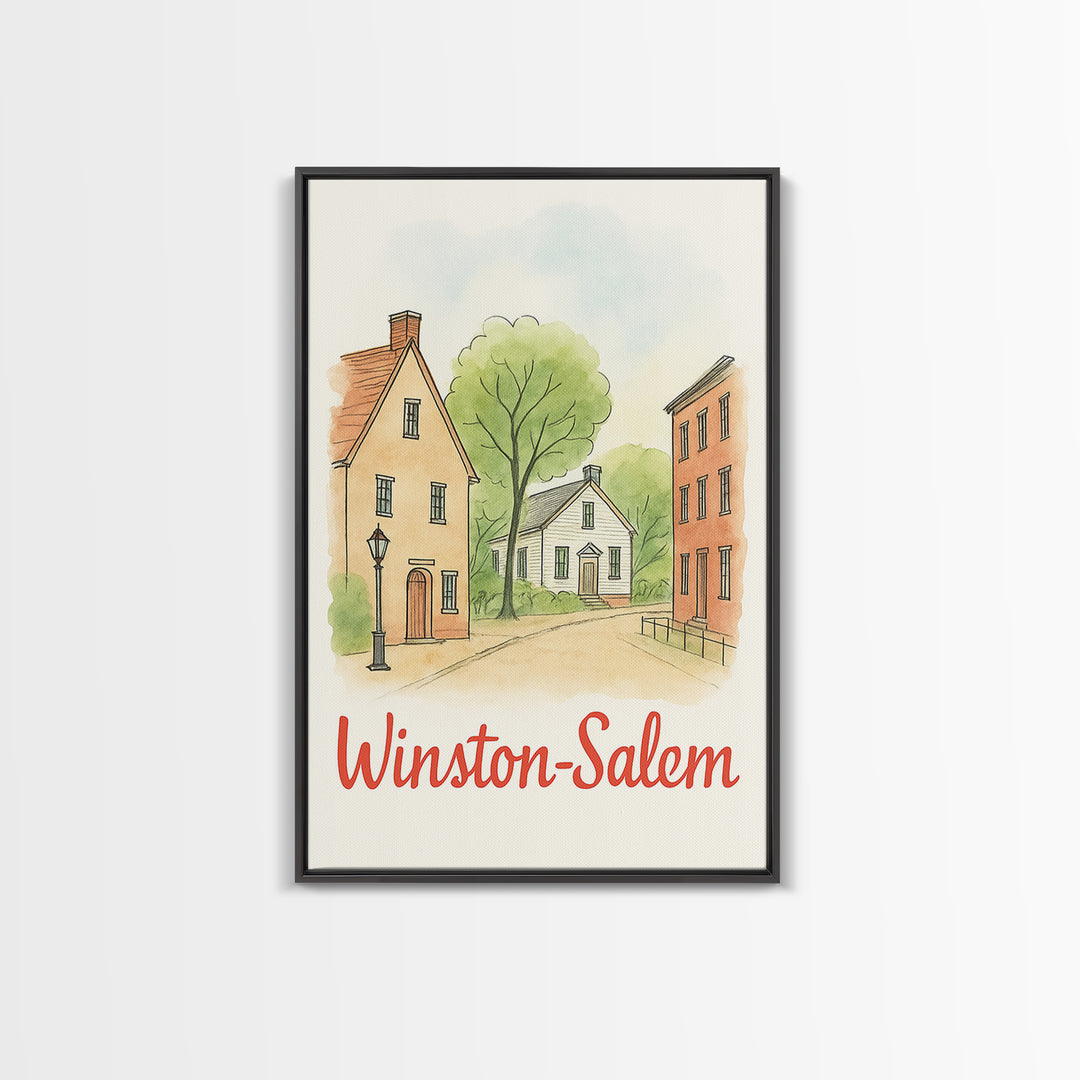 Winston Salem North Carolina Travel Poster, Canvas Print, Illustrated City Wall Art, Winston Salem Wall Art, City Poster, Wanderlust Decor