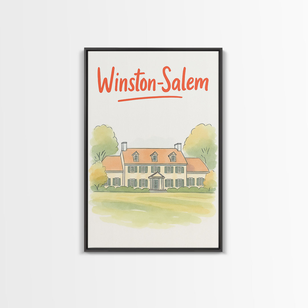 Winston Salem Travel Poster, Canvas Print, Illustrated City Wall Art, Winston Salem Art Print, Mid Century Wall Art, Vintage Travel Art