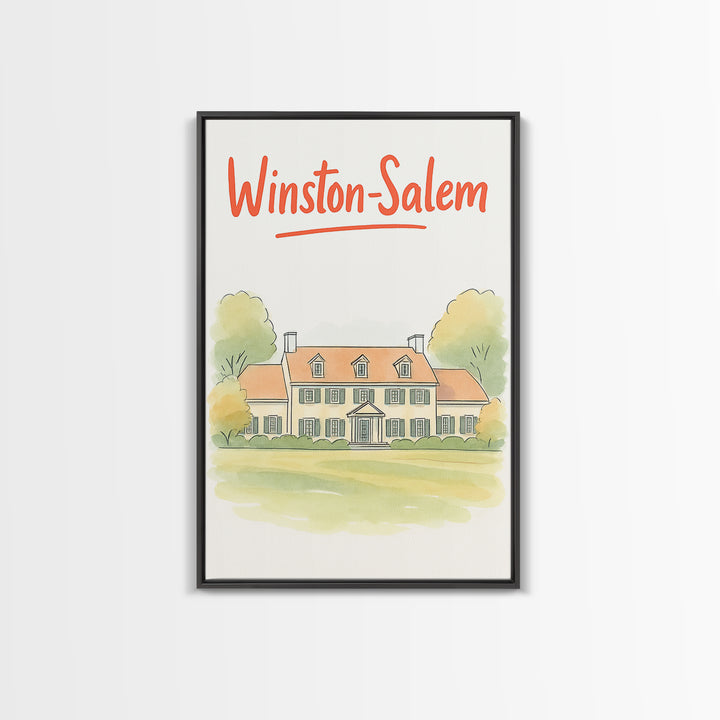 Winston Salem Travel Poster, Canvas Print, Illustrated City Wall Art, Winston Salem Art Print, Mid Century Wall Art, Vintage Travel Art