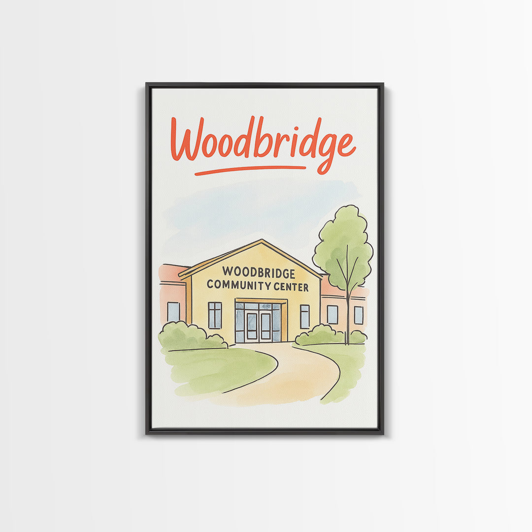 Woodbridge Travel Poster, Framed Canvas Print, Soft Sketch Travel Art, Woodbridge Poster Print, Vintage Travel Art, Travel Poster Set