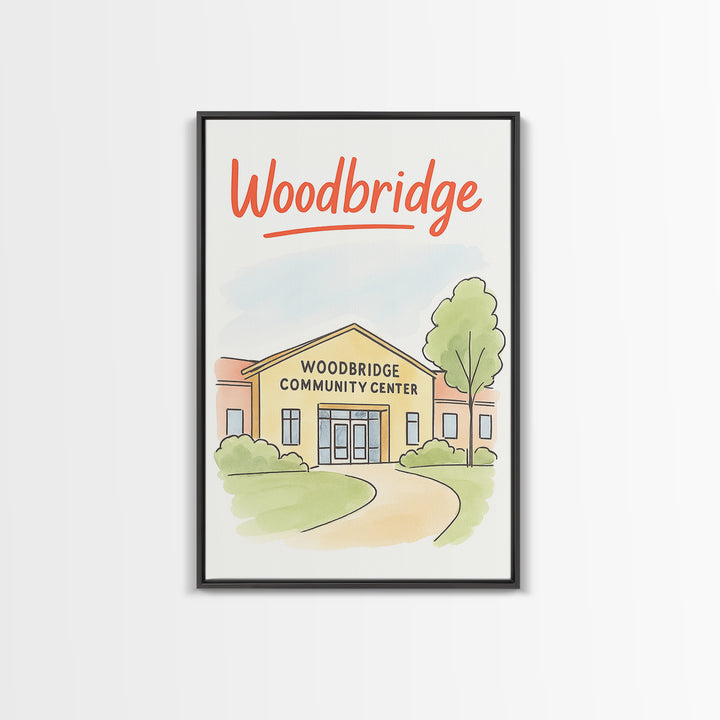 Woodbridge Travel Poster, Framed Canvas Print, Soft Sketch Travel Art, Woodbridge Poster Print, Vintage Travel Art, Travel Poster Set