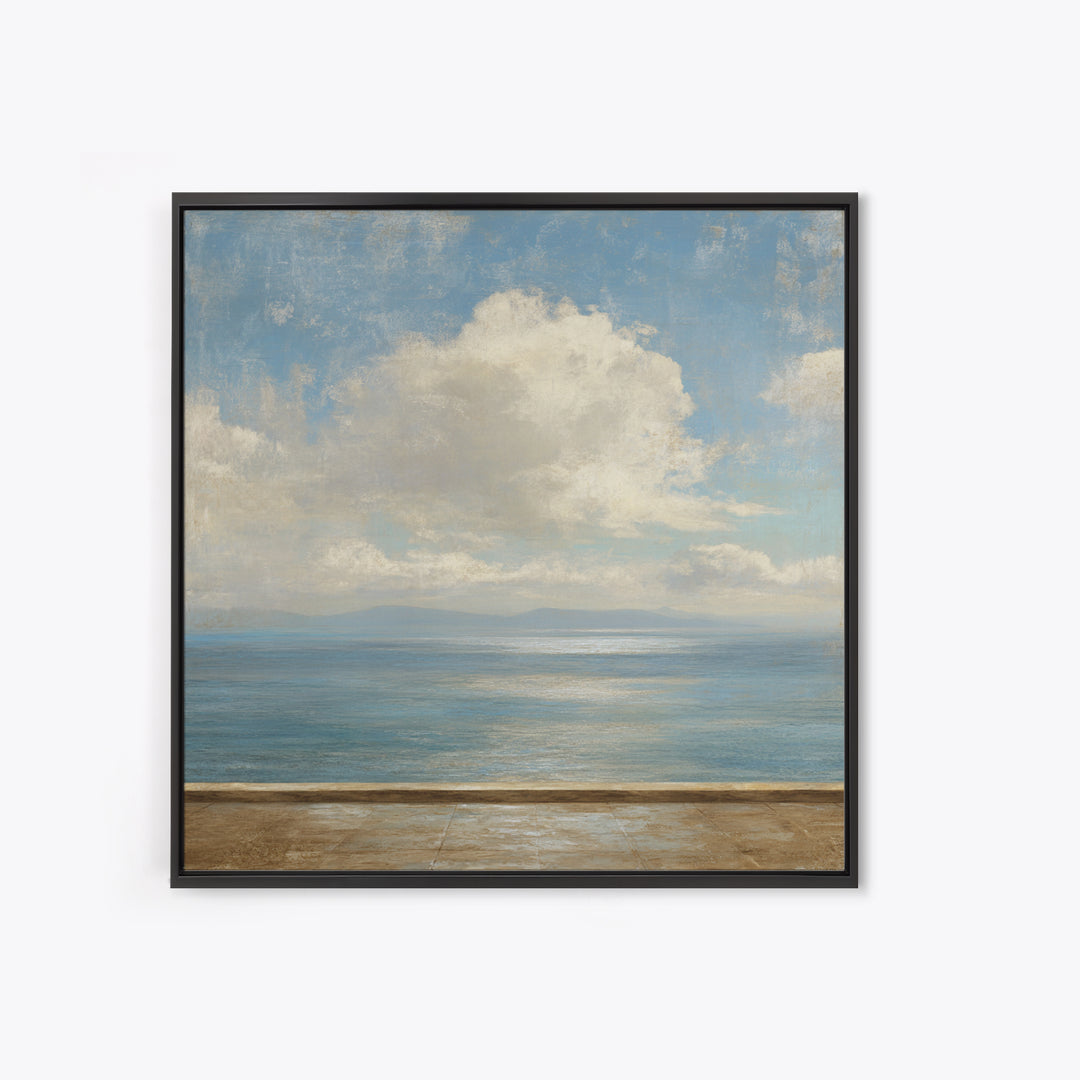 Mediterranean Terrace View Focused on Sea and Framed Canvas Print, Hotel Art, Framed Art, Hotel Decor, Fine Art, Boutique, HOT-1x1-11
