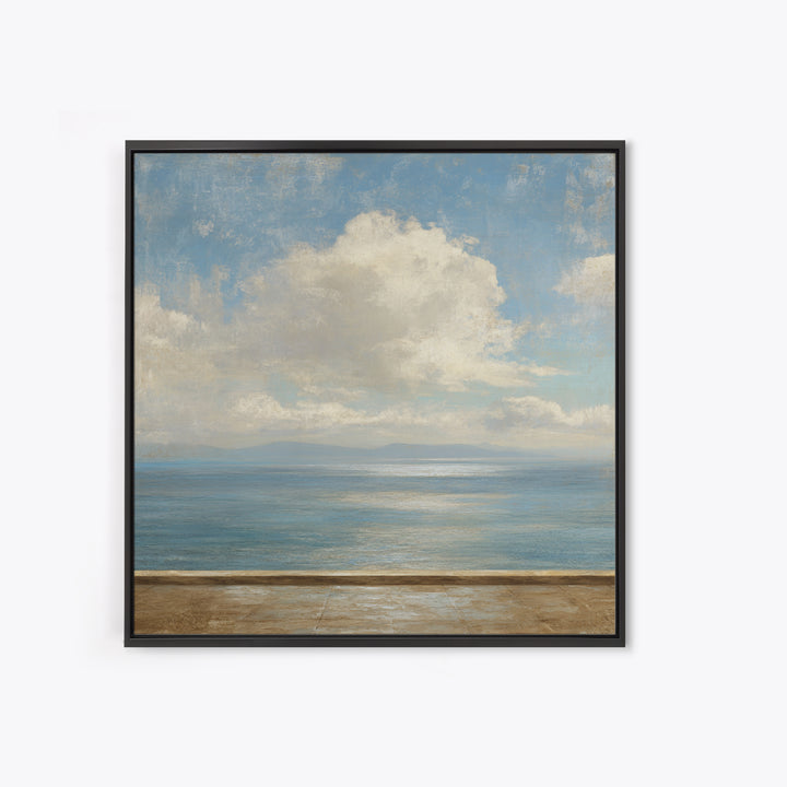 Mediterranean Terrace View Focused on Sea and Framed Canvas Print, Hotel Art, Framed Art, Hotel Decor, Fine Art, Boutique, HOT-1x1-11