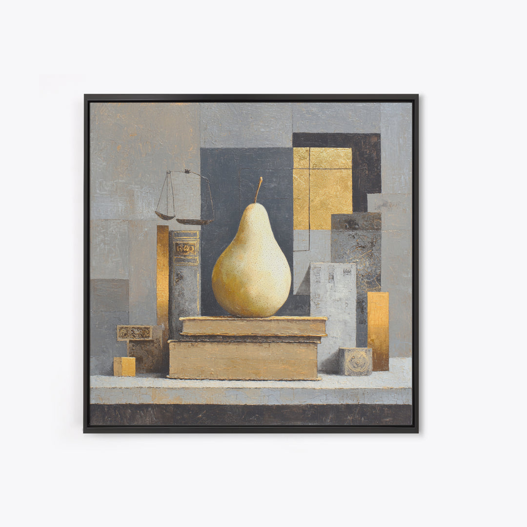 Elegant Pear Still Life on Linen Framed Canvas Print, Hotel Art, Neutral Decor, Hotel Decor, Fine Art, Boutique, Home Decor, HOT-1x1-21