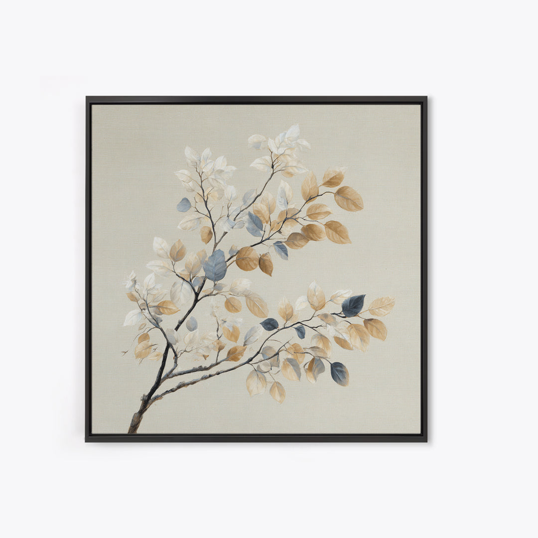 Elegant Botanical Branch on Ivory Ground Framed Canvas Print, Hotel Art, Textured Painting, Hotel Decor, Fine Art, Boutique, HOT-1x1-29
