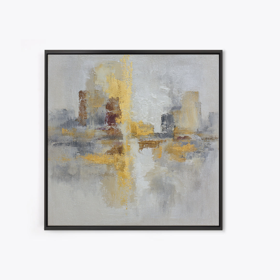 Gold Accented Abstract for Upscale Lobby Framed Canvas Print, Hotel Art, Boho Decor, Hotel Decor, Fine Art, Boutique, HOT-1x1-37